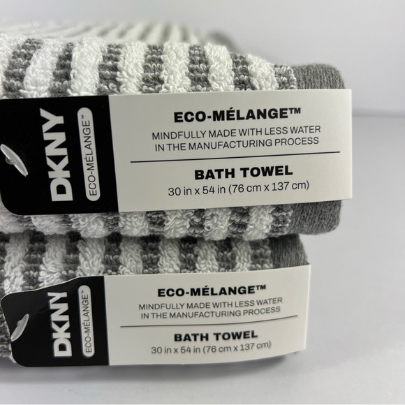 DKNY Bath Towel Set Eco Melange Gray White Striped 2 Pc Soft Cotton NEW - Picture 2 of 7